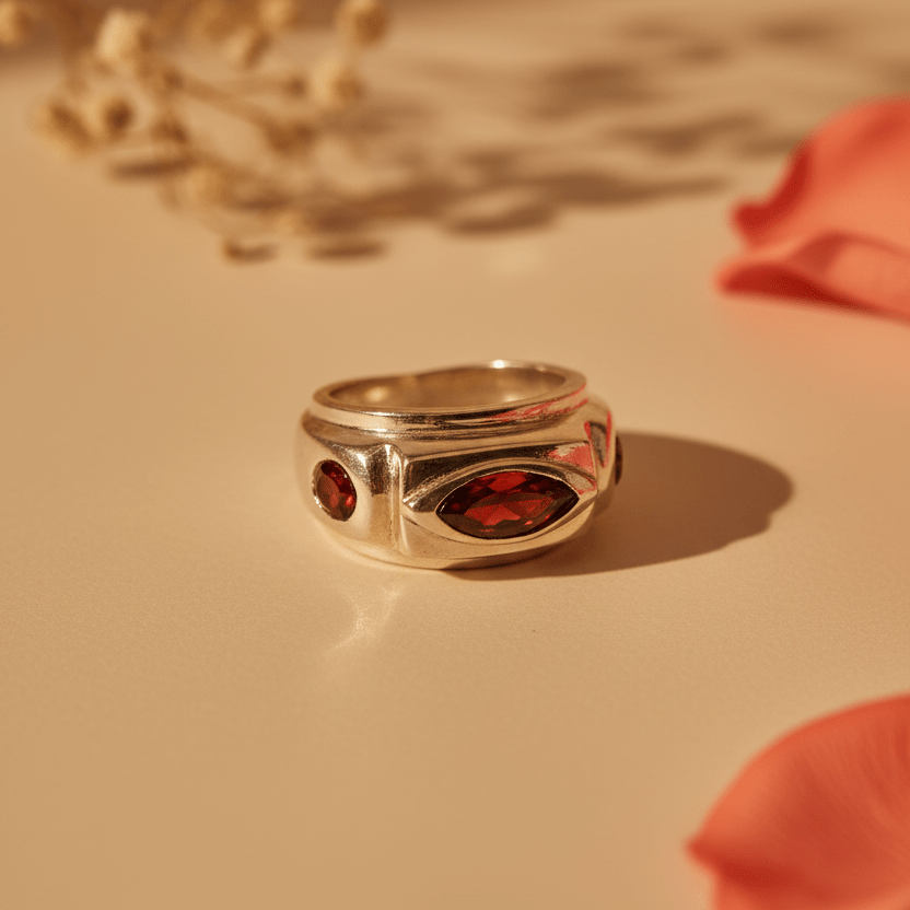 Arun Chunky Garnet Ring - Zirak Silver