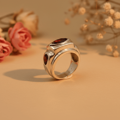 Arun Chunky Garnet Ring - Zirak Silver