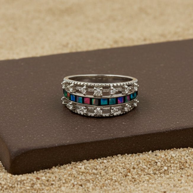 Aurora Inlay Silver Band Ring - Zirak Silver