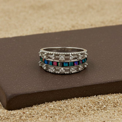 Aurora Inlay Silver Band Ring - Zirak Silver