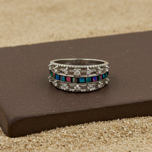 Aurora Inlay Silver Band Ring - Zirak Silver