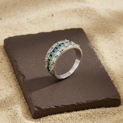 Aurora Inlay Silver Band Ring - Zirak Silver