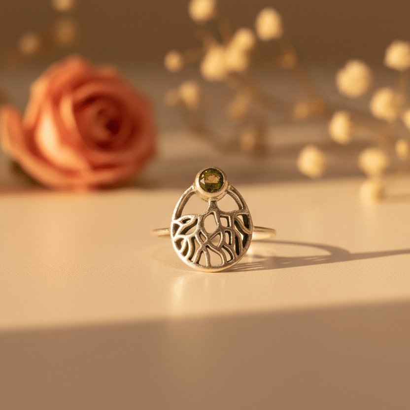 Avani Green Stone Branch Ring - Zirak Silver