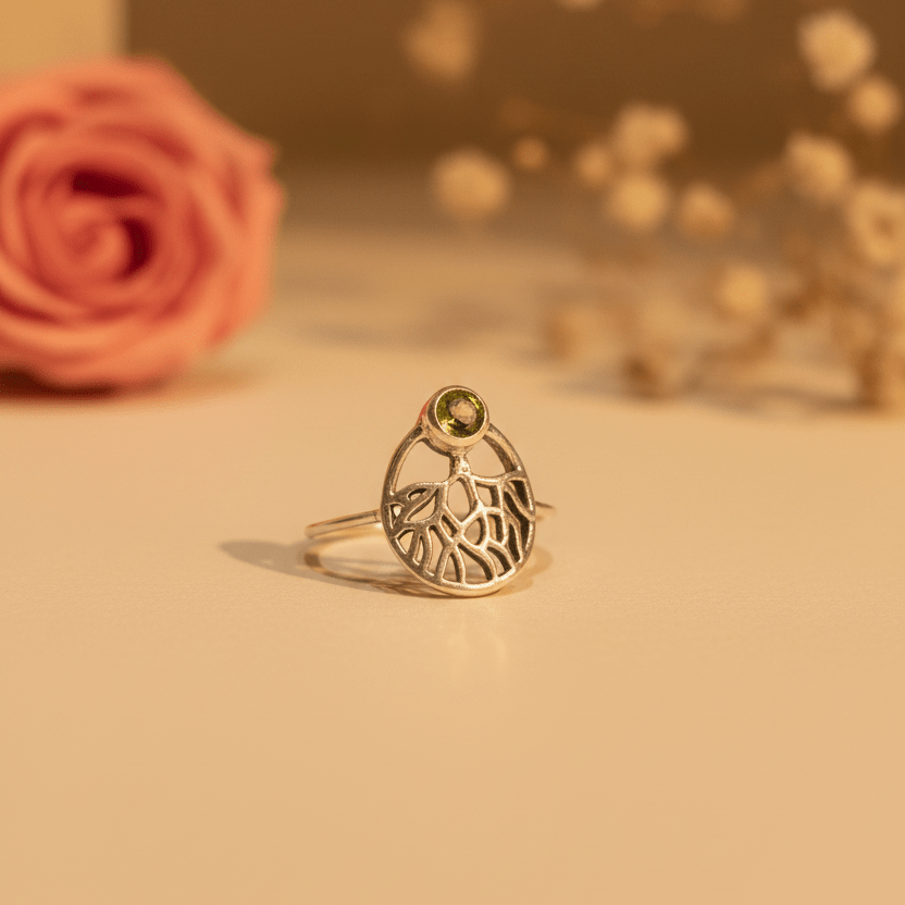 Avani Green Stone Branch Ring - Zirak Silver