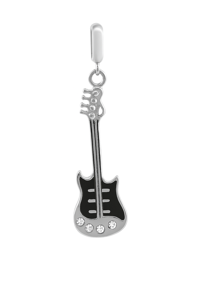 Sterling Silver Black Enamel Guitar Charm for Bracelets