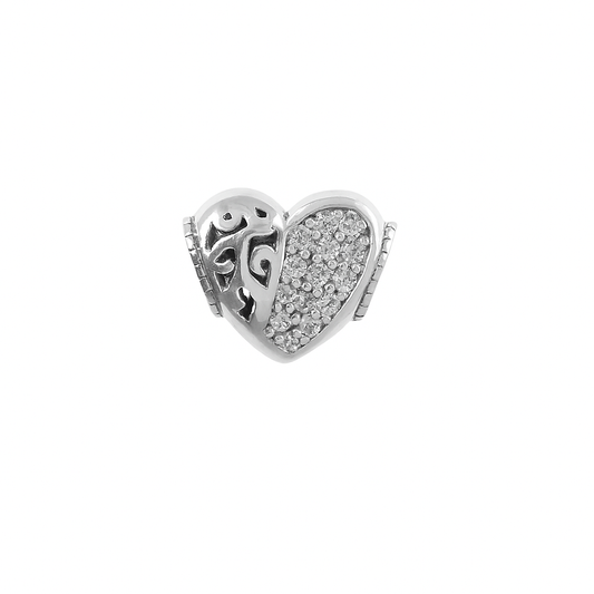 Elegant Sterling Silver Cubic Zirconia Heart Charm with Swirl Cutout