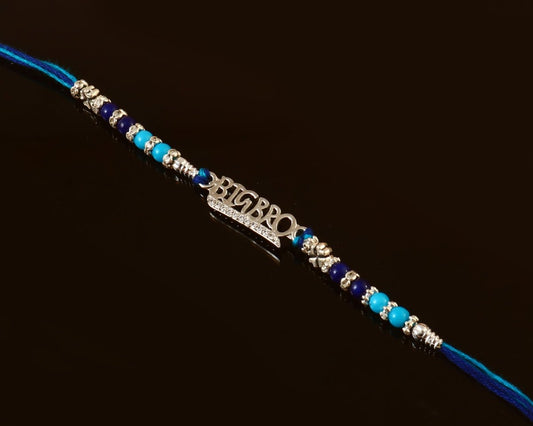 Big Bro Beaded Rakhi for Brother | Blue & Silver Rakhi Bracelet | Rakshabandhan Gift - Zirak Silver