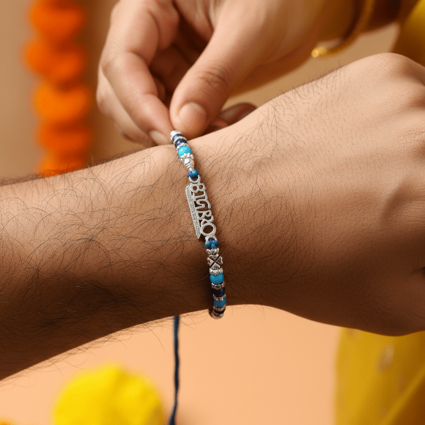 Big Bro Beaded Rakhi for Brother | Blue & Silver Rakhi Bracelet | Rakshabandhan Gift - Zirak Silver