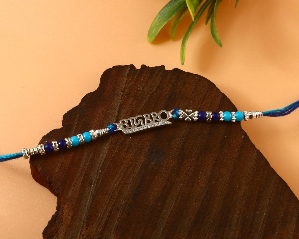 Big Bro Beaded Rakhi for Brother | Blue & Silver Rakhi Bracelet | Rakshabandhan Gift - Zirak Silver