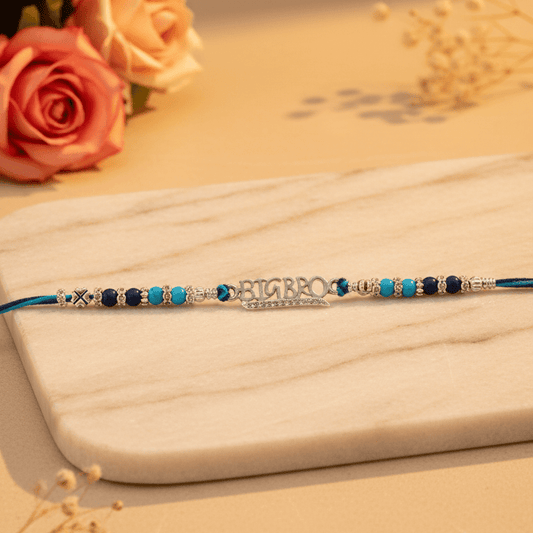 Big Bro Beaded Rakhi for Brother | Blue & Silver Rakhi Bracelet | Rakshabandhan Gift - Zirak Silver