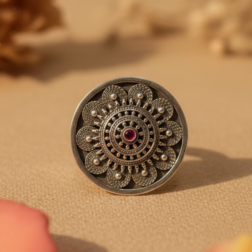 Bindi Silver Mandala Ring - Zirak Silver