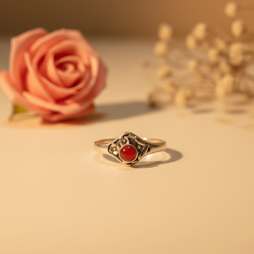 Bindu Red Stone Vintage Ring - Zirak Silver