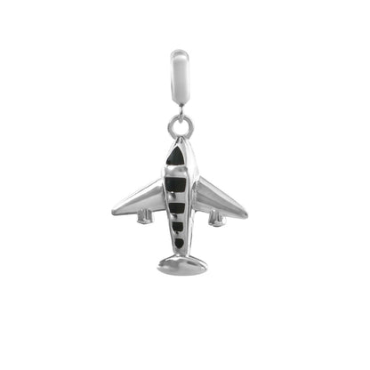 Black Airplane Charm in 925 Silver | Travel Enamel Pendant - Zirak Silver
