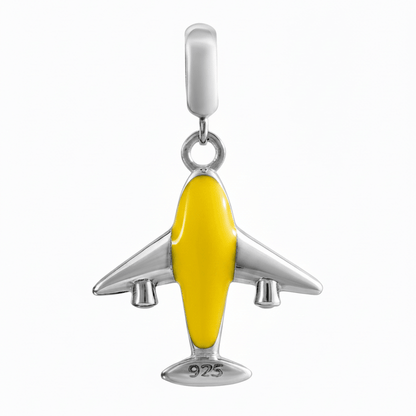 Black Airplane Charm in 925 Silver | Travel Enamel Pendant - Zirak Silver