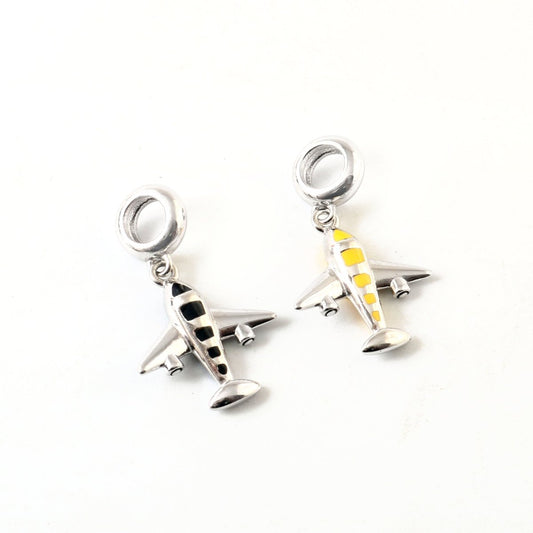 Black Airplane Charm in 925 Silver | Travel Enamel Pendant - Zirak Silver