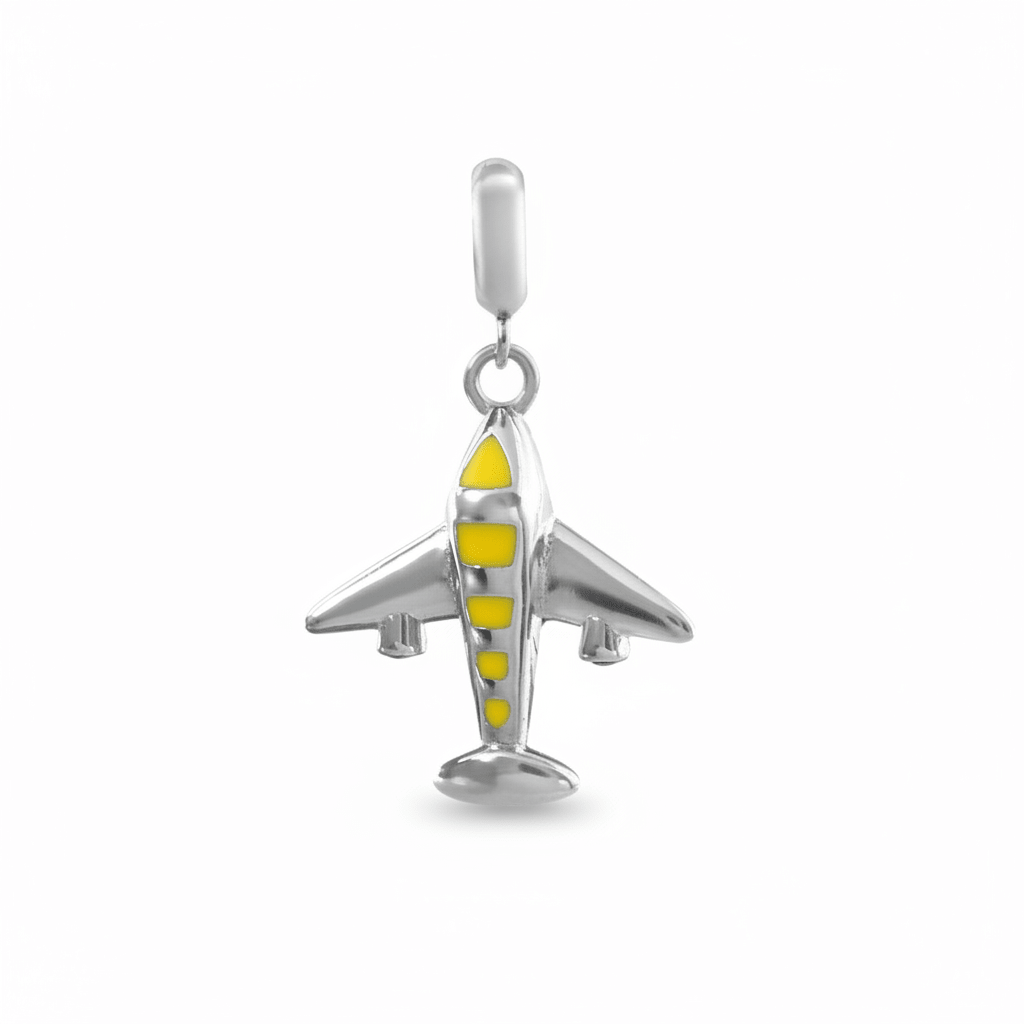 Black Airplane Charm in 925 Silver | Travel Enamel Pendant - Zirak Silver