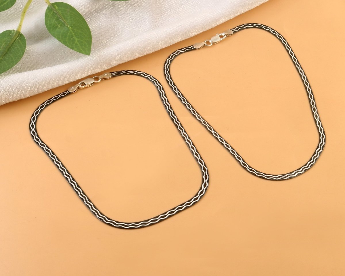 Black Layered Italian Silver Anklet – High Finish 925 Sterling Silver Anklet for Women (Set of 2) - Zirak Silver