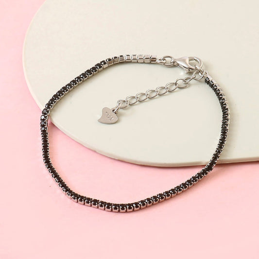 Black Stone Tennis Bracelet – Sterling Silver Adjustable Bracelet for Men & Women - Zirak Silver