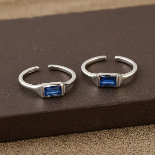 Blue Baguette Silver Toe Ring | 925 Sterling Silver Adjustable Sapphire Crystal Toe Ring for Women - Zirak Silver