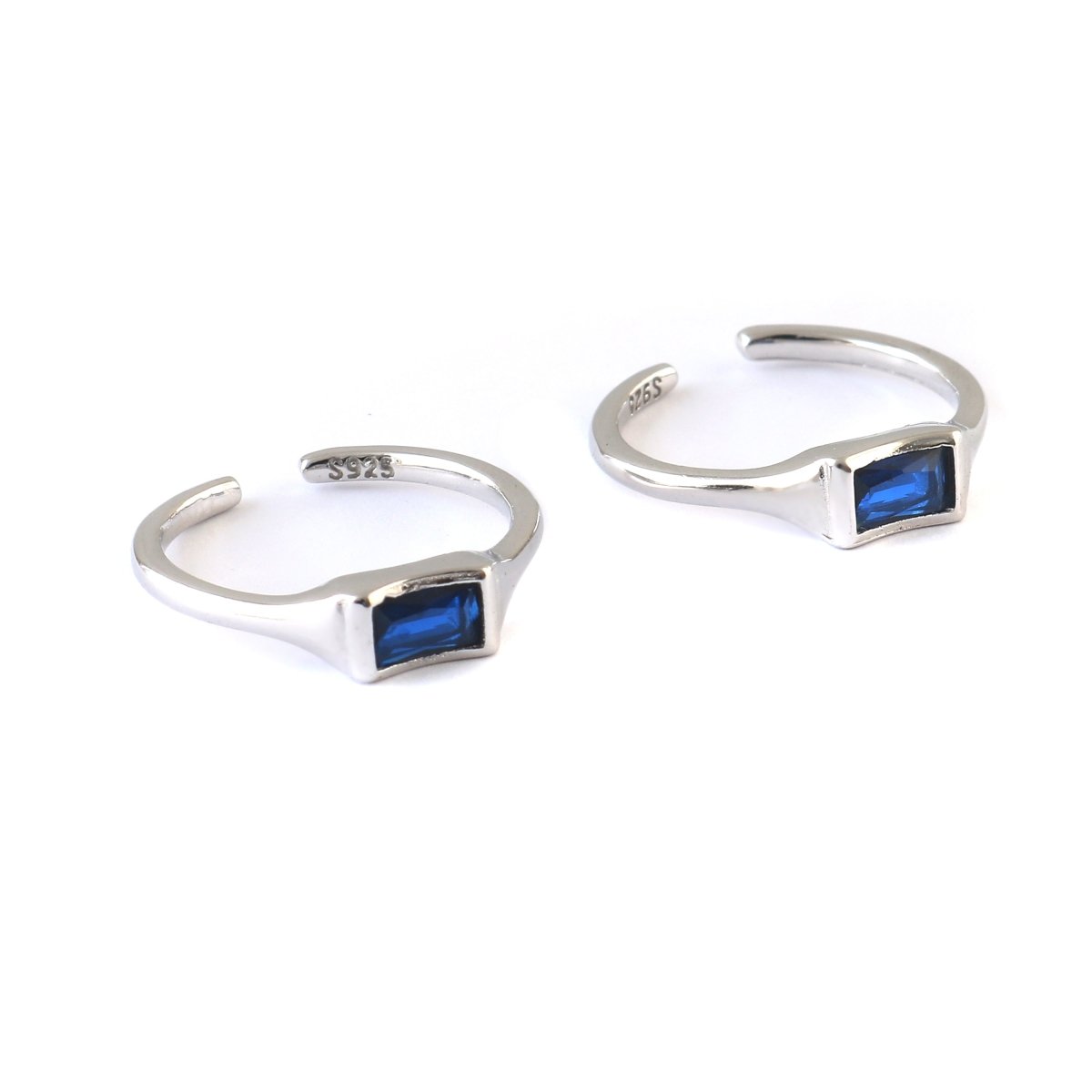 Blue Baguette Silver Toe Ring | 925 Sterling Silver Adjustable Sapphire Crystal Toe Ring for Women - Zirak Silver