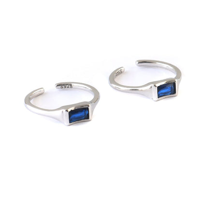 Blue Baguette Silver Toe Ring | 925 Sterling Silver Adjustable Sapphire Crystal Toe Ring for Women - Zirak Silver
