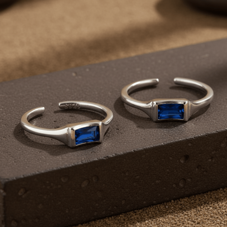 Blue Baguette Silver Toe Ring | 925 Sterling Silver Adjustable Sapphire Crystal Toe Ring for Women - Zirak Silver