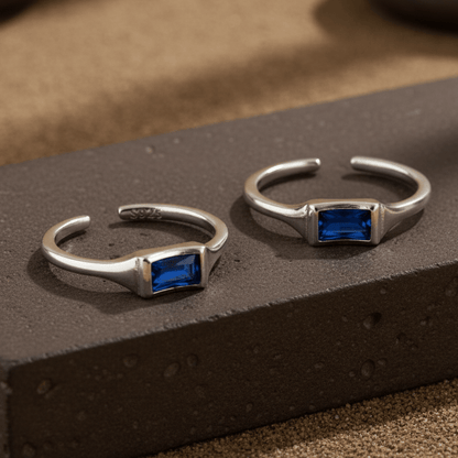 Blue Baguette Silver Toe Ring | 925 Sterling Silver Adjustable Sapphire Crystal Toe Ring for Women - Zirak Silver