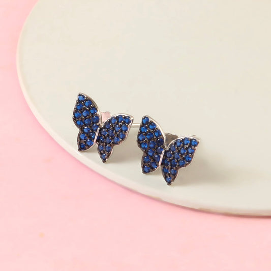 Blue Butterfly Stud Earrings – Sapphire CZ Stones | 925 Sterling Silver Butterfly Earrings - Zirak Silver