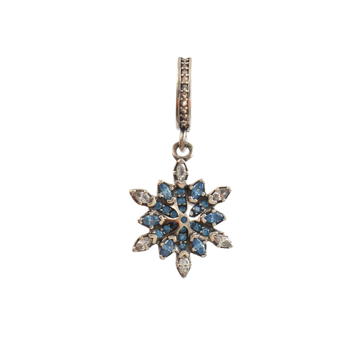 Blue Crystal Snowflake Dangle Charm in 925 Sterling Silver - Zirak Silver