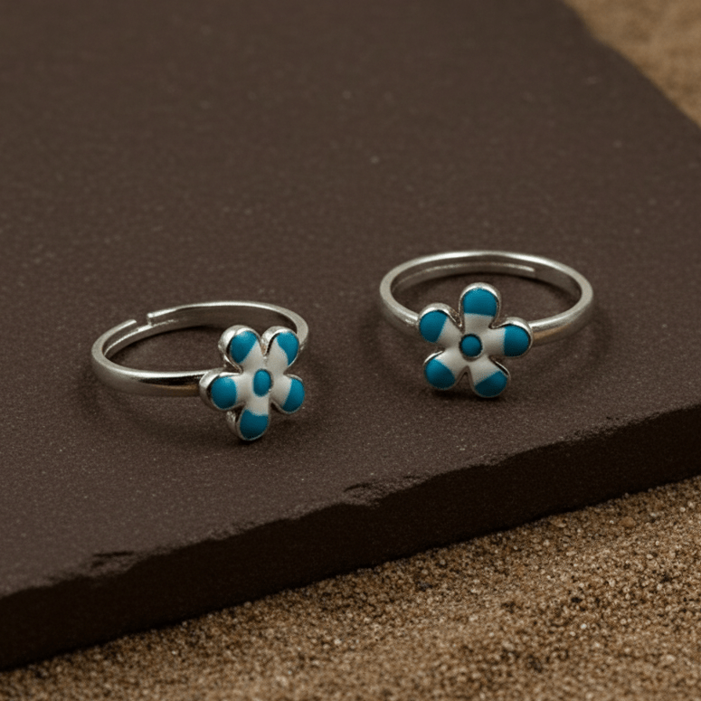 Blue Daisy Enamel 925 Silver Toe Ring - Zirak Silver
