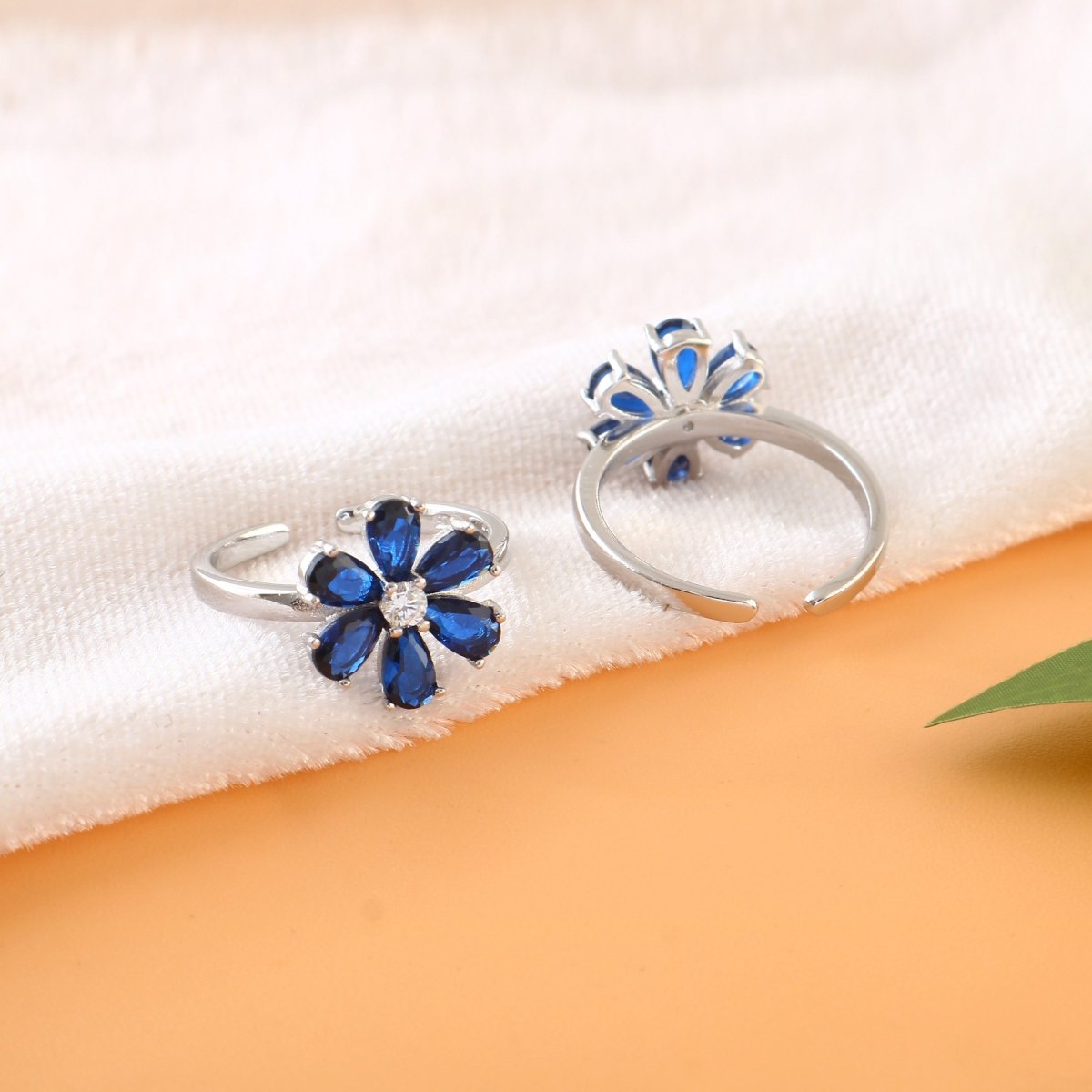 Blue Flower Silver Toe Ring | 925 Sterling Silver Adjustable Floral Toe Ring for Women - Zirak Silver