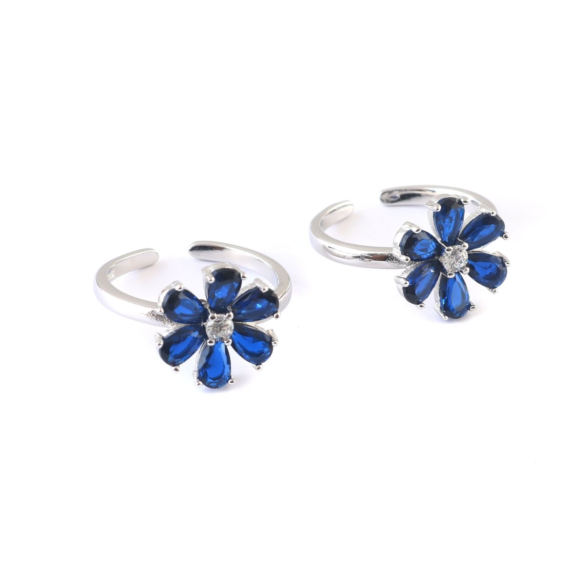 Blue Flower Silver Toe Ring | 925 Sterling Silver Adjustable Floral Toe Ring for Women - Zirak Silver