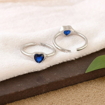 Blue Heart Silver Toe Ring | 925 Sterling Silver Adjustable Toe Ring for Women - Zirak Silver