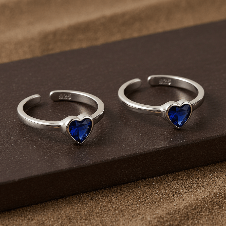 Blue Heart Silver Toe Ring | 925 Sterling Silver Adjustable Toe Ring for Women - Zirak Silver