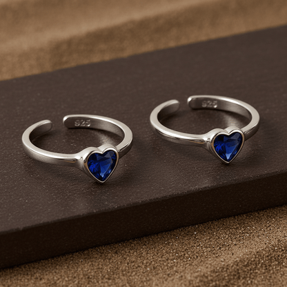 Blue Heart Silver Toe Ring | 925 Sterling Silver Adjustable Toe Ring for Women - Zirak Silver