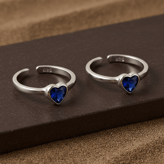 Blue Heart Silver Toe Ring | 925 Sterling Silver Adjustable Toe Ring for Women - Zirak Silver