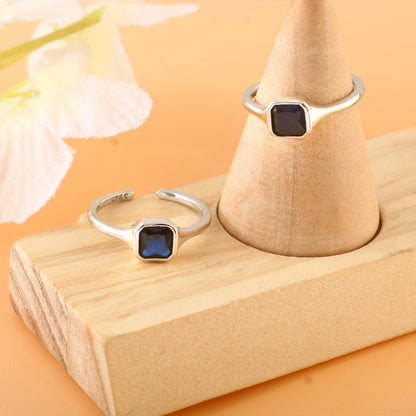 Blue Square Silver Toe Ring | 925 Sterling Silver Adjustable Sapphire Blue Toe Ring for Women - Zirak Silver