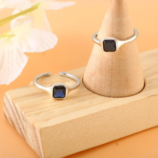 Blue Square Silver Toe Ring | 925 Sterling Silver Adjustable Sapphire Blue Toe Ring for Women - Zirak Silver