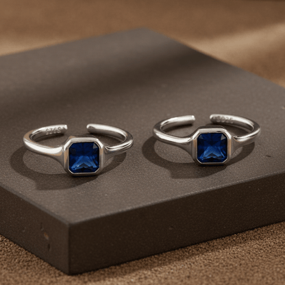 Blue Square Silver Toe Ring | 925 Sterling Silver Adjustable Sapphire Blue Toe Ring for Women - Zirak Silver