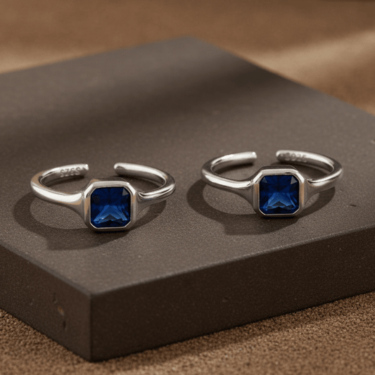 Blue Square Silver Toe Ring | 925 Sterling Silver Adjustable Sapphire Blue Toe Ring for Women - Zirak Silver