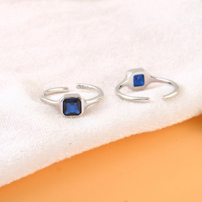 Blue Square Silver Toe Ring | 925 Sterling Silver Adjustable Sapphire Blue Toe Ring for Women - Zirak Silver