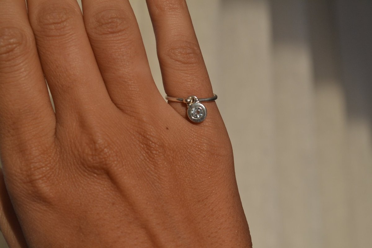 Blue Topaz Dangle Ring in 925 Silver – Minimalist Gemstone Charm Ring for Women - Zirak Silver