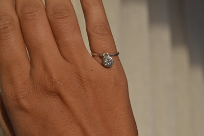 Blue Topaz Dangle Ring in 925 Silver – Minimalist Gemstone Charm Ring for Women - Zirak Silver