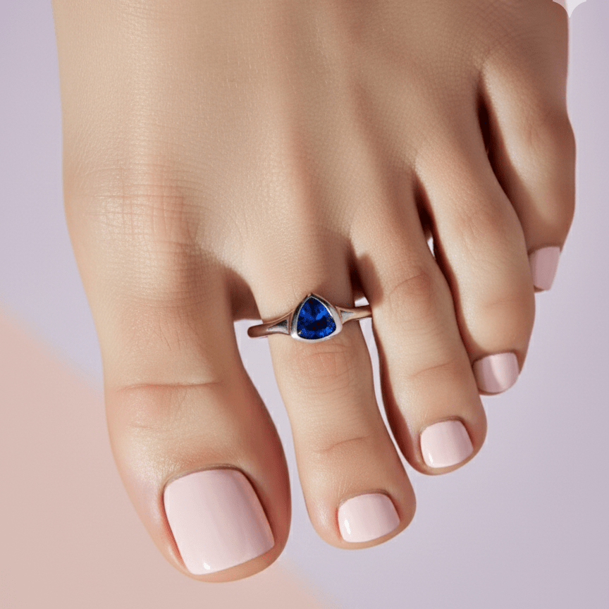 Blue Triangle Stone Silver Toe Ring - Zirak Silver