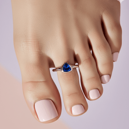 Blue Triangle Stone Silver Toe Ring - Zirak Silver