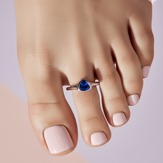 Blue Triangle Stone Silver Toe Ring - Zirak Silver