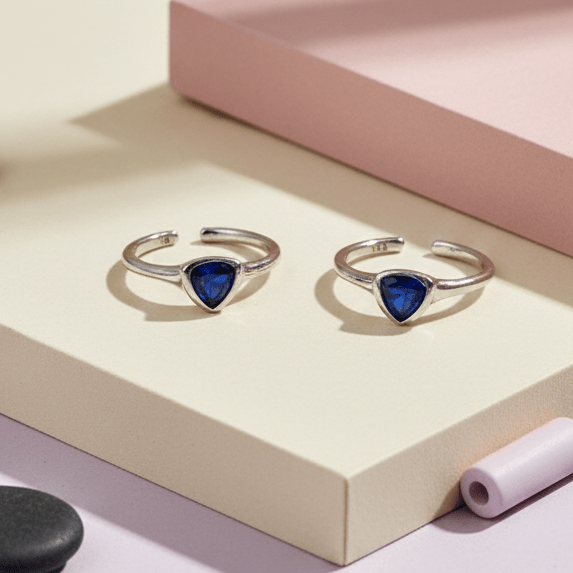Blue Triangle Stone Silver Toe Ring - Zirak Silver