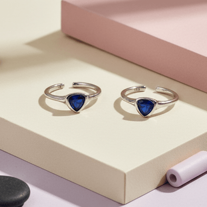 Blue Triangle Stone Silver Toe Ring - Zirak Silver