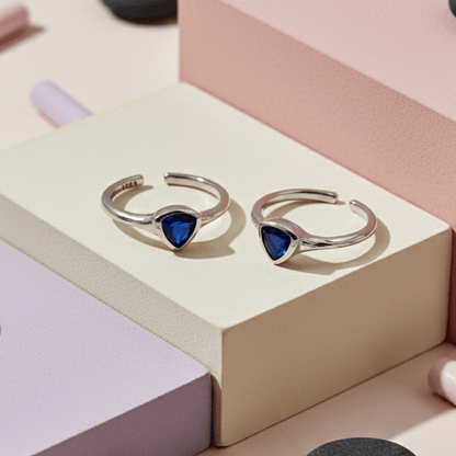 Blue Triangle Stone Silver Toe Ring - Zirak Silver