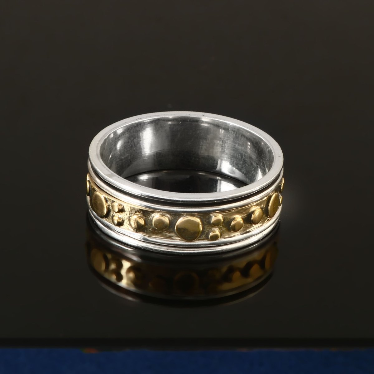 Bold Dotted Brass Spinner Ring - Zirak Silver